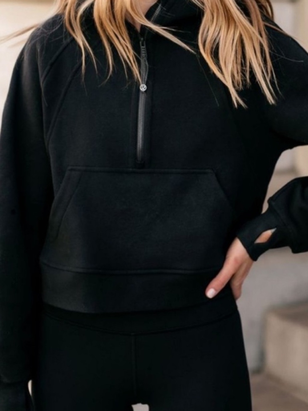 lululemon athletica Black Cropped Half-Scuba Zip Hoodie